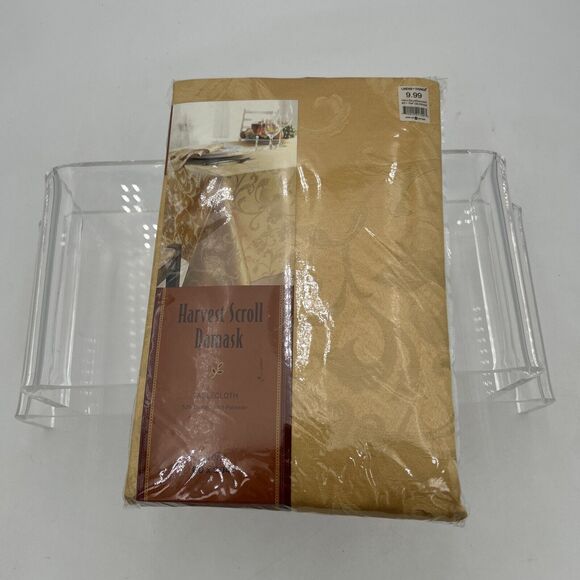 Harvest Scroll Damask Tablecloth 60 x 104" Oblong Linens-n-Things Wheat - Picture 3 of 9
